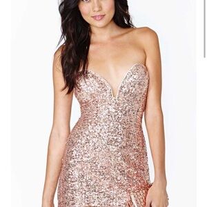 Sequin Strapless Dress - Rose Gold